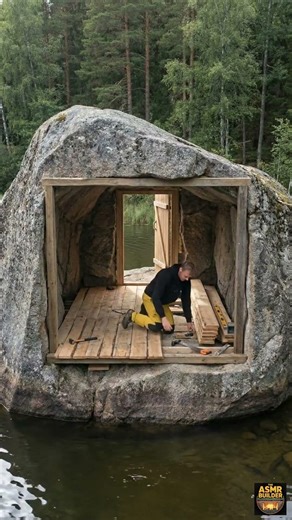 I Built a Secret House Inside a Boulder at the Lake… 🪨🏡