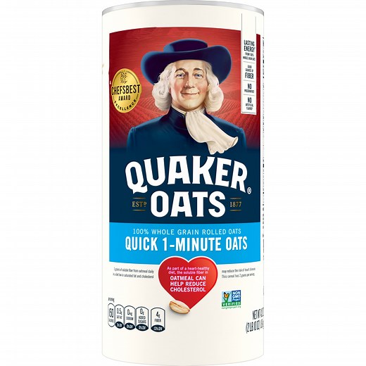 Quaker, Quick 1 Minute Oats, Oatmeal, Quick Cook Oatmeal, 42 oz Canister Dry Oats