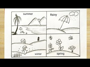 Different season type sketch easy| Season sketch drawing for project| Weather season sketch drawing