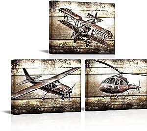 LoveHouse Airplane Decor for Kids Boys Room Vintage Aviation Canvas Pictures Aircraft Avation Painting for Nursery Room