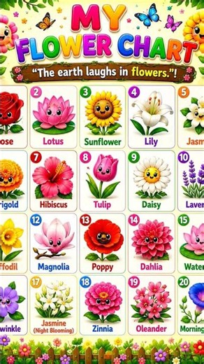 🌸 20 Flower Names for Kids | Learn Flowers in English | My Flower Chart 🌺#flowers #flowernames