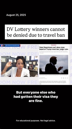 2K views |  DV Lottery winners cannot be denied due to travel ban Subscribe to our free newsletter for immigration tips and updates! mcbeanlaw.com/subscribe #mcbeanlaw #undocumented #immigration #immigrationlawyer #immigrationlaw #immigrationservices #immigrationattorney #immigrationnews #immigrationlawyers #newyorkimmigration #freedomnow #immigrationrights #immigrantsmakeamericagreatagain #newyork | McBean Immigration Law | Facebook