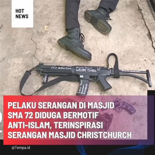 Tempa on Instagram: "Pelaku yang diduga meledakkan masjid di SMA 72 diduga terinspirasi aksi teroris anti Islam karena ada nama pelaku pelaku serangan mematikan di dua masjid di Christchurch, Selandia Baru, pada Maret 2019, Brenton Tarrant dan pelaku penembakan masjid di Kanada Alexandre Bissonnette. #pelakudma72 #ledakansma72 #masjidsma72 #alexandrebissonnette #brentontarrant"