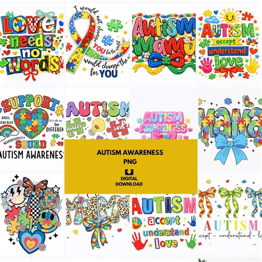 Autism Awareness PNG Bundle, Faux Yarn Designs, Autism Mom, Be Kind, Inspirational Digital Download - Etsy