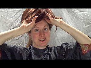 Trying out new black salon cape and red hair wig