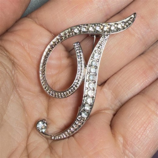 Letter T Rhinestone Initial Brooch Silver Tone Monogram Pin 1.75” - Etsy