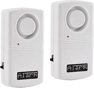 Window Alarm and Vibration Sensors with 120dB Loud Alarm, Glass Break Sensor Alarm for Home, Office, Camp Alarm Vibration Motion Sensor, White, NFSA-001-2