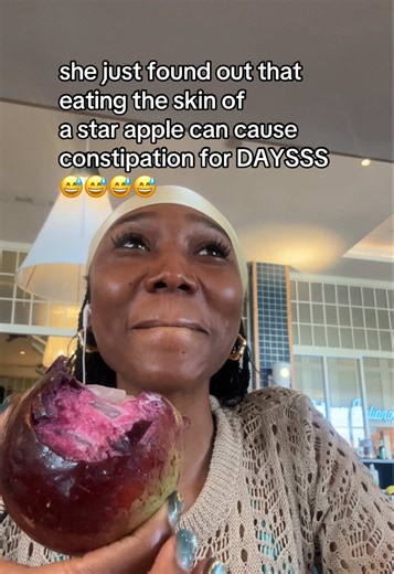 The way I instantly panicked…lol It was my first time ever seeing a star Apple and I was so eager to try it. When I tell you I was bussinnn it DOWNNNN 😅. Suddenly I saw this lady looking at me with concernnn 😂. She then informed me that eating the skin of a star apple can cause constipation for dayssss. #oceanedenbay #jamaica #starapple #fyp