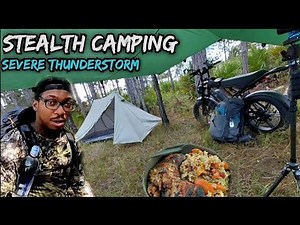 E-Bike Stealth TARP Camping In a CRAZY THUNDERSTORM / Cooking Amazing FOOD