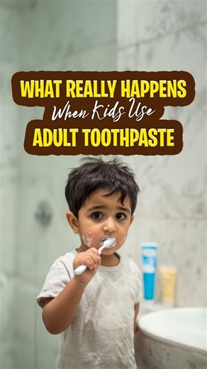 Upbringing Simplified on Instagram: "Kids swallow toothpaste all the time — that’s normal. But when they use adult toothpaste, the fluoride levels are too strong for their soft, growing teeth. That’s where problems like fluorosis, enamel irritation, and long-term stains begin. Small change, big impact. Choose toothpaste made for kids below 6, use the right amount, and make brushing fun with simple flavours. Their smile deserves protection that’s built for them. If this helped, share it with pare