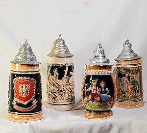 Vintage German Beer Stein With Pewter Lid – 1960s Handarbeit Westerwald – Heidelberg, Hunting, Folk Scene - Etsy
