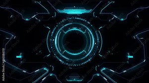 Sci-Fi Virtual Reality technology view display. The facial interface scans or analyzes data with a circular target. Futuristic display with control panel for game users. Animation concept