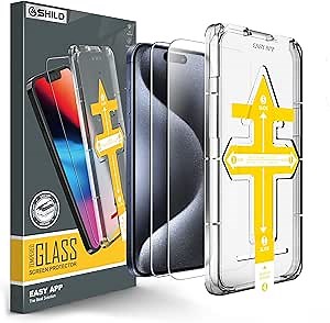 SHILD Perfect - Fits Design 2 Pack Screen Protector for iPhone 15 Pro Premium Shatterproof Temptered Glass [9H Hardness] Easy Install Frame, 99.99% HD Clear, Bubble Free, Case Friendly, Anti-Scratch