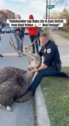 “Unbelievable! Cop Risks Life to Save Ostrich from Giant Python 🐍🦩 Real Footage!”