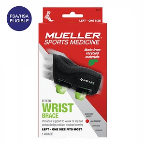 Mueller Green Fitted Wrist Brace, Left Hand, Unisex, One Size Fits Most, Black