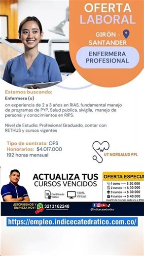 🔥 ENFERMERAS ATENCIÓN ⚠️ Vacantes activas en Santander