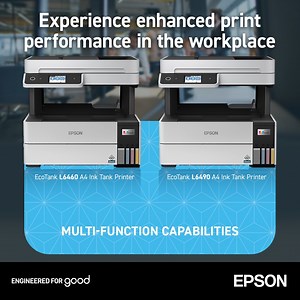 Improve efficiency and productivity in the workplace with the enhanced print performance of the Epson EcoTank L6460 A4 Ink Tank Printer and EcoTank L6490 A4 Ink Tank Printer.​ Both models are powered by Heat-Free Technology, which consumes less power even as you print at high speeds of up to 17ipm for black and 9.5ipm for colour. They also both come with an Auto Duplex Printing feature that allows you to print smudge-proof double-sided documents easily while also reducing paper waste. These feat