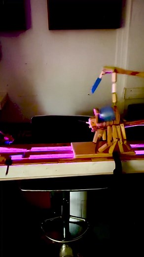 New prototype The Scorpion in action!!! The Scorpion can be used with balloons or soda, cans, 🤺 Block’em Pop’em WoodBots with interchangeable weapons. Made from recycled skateboards ♻️🛹 👉Link in my bio to purchase! .#retroarcade #arcade #arcadegame #lights #larp #axe #skatepark #fun #woodenrobot #WoodBot #woodwork #handmaderobot #handmade #woodwork #slide #walk #medivalgames #swordgame #swordfight #robotfight #gamefortwo #ballongames #balloongame #sports #chop #campinggame #camping #barfight 