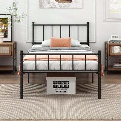 2026 Hot Spring & Summer Classic Twin Size Metal Platform Bed Frame, Sturdy Mattress Foundation With Heavy-Duty Steel Slat Support, Spacious Under-Bed Storage Space, No Box Spring Needed & Easy Quick Assembly | SHEIN