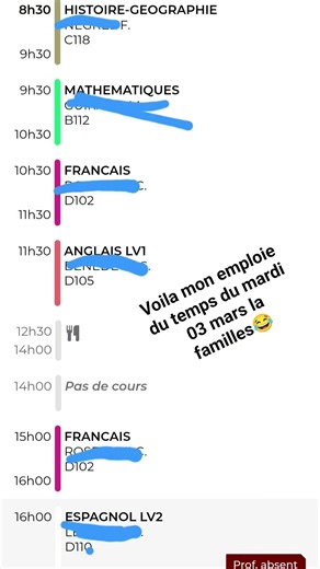 voila mon emploi du temps les ami de demain#cours