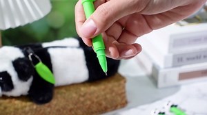 3D Plush Panda Pencil Case with Zipper, Fluffy Animal Pen Bag and 4 Bamboo Shape Gel Pens Cute Animal Stationery Storage Bag for Office Supplies Panda Lover Gifts