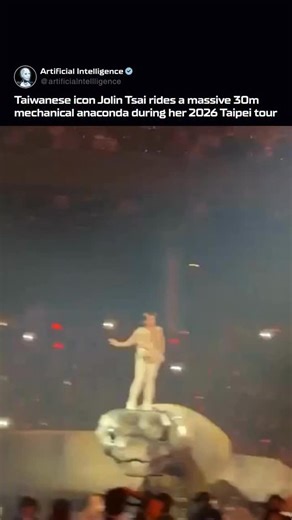 Artificial Intelligence (AI) on Instagram: "Taiwanese pop icon Jolin Tsai stunned global audiences during the opening leg of her Pleasure World Tour at the Taipei Dome, where she delivered one of the most technologically ambitious concert spectacles in recent memory. As part of the show, Tsai performed atop a 30-meter-long mechanical anaconda, a massive animatronic creature that became an instant viral moment for its scale and engineering complexity. Far from being a static prop, this colossal s