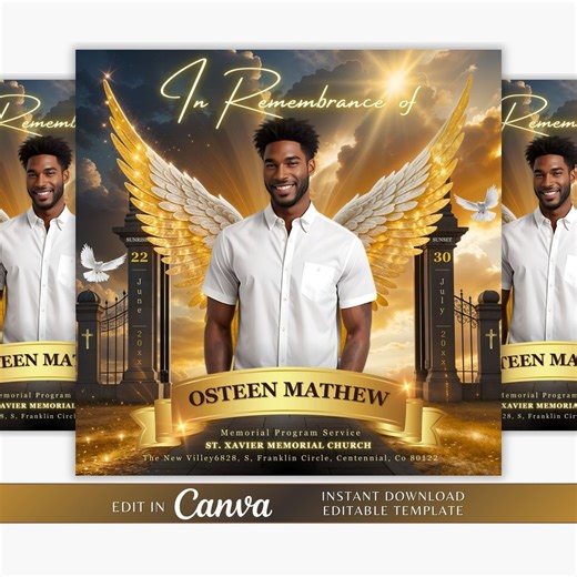 Memorial Balloon Release Flyer | Funeral Flyer | Memorial Flyer | RIP Template | Memorial Template | Editable With Canva | RIP Angle Wings - Etsy