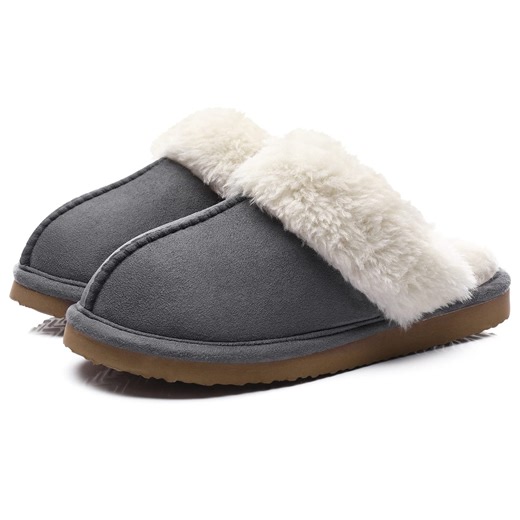 Litfun Women's Fuzzy Memory Foam Slippers Warm Comfy Winter House Shoes, Grey, Size 9-10
