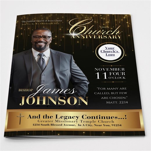 Black & Gold Church Pastor Program Template | Editable Canva Design | 8.5x11, 8 Page - Etsy