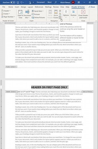 Different Headers on different Pages in MS Word