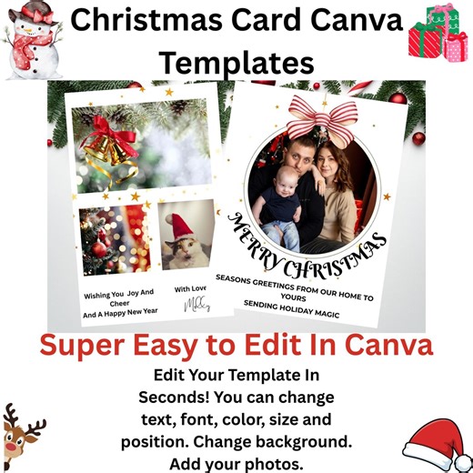 DIY Christmas Card Template | Modern Holiday Canva Design | Instant Download - Etsy