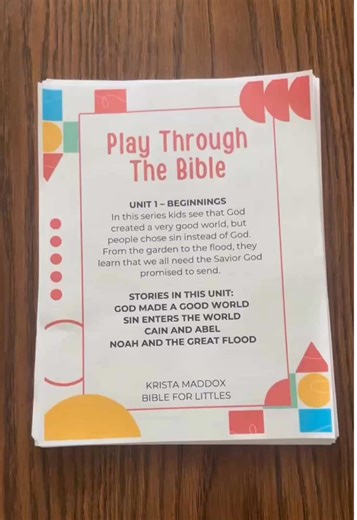 Sneak peek 👀✨ This is Play Through the Bible in a Year, a hands on, screen free Bible curriculum created for families to do together. ✨ Limited time digital deal: $26 One time payment. All 12 months included. Sent to you one month at a time. 👶 Ages 3–8 (with easy ways to adapt for siblings) 📖 52 Bible passages from Genesis to Revelation 🕰 Designed for 10–15 minutes, one day a week 🏡 Uses simple supplies you likely already have at home No prep overload. No screens. Just meaningful moments in