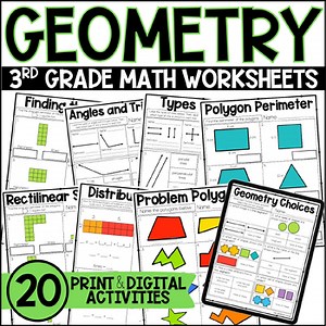 3rd Grade Geometry Worksheets for Polygons, Lines, Angles, Area and Perimeter