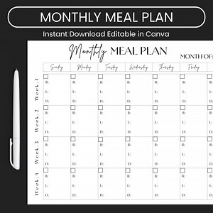 Monthly Meal Plan Printable, Shopping List, Minimalist, Meal Plan, Menu Plan & Prep - Etsy