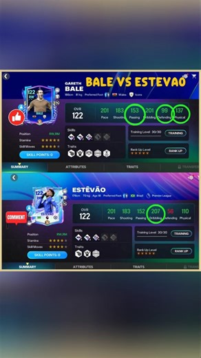 BALE VS ESTEVAO BEST RW COMPARE PLAYER IN EA FC FIFA MOBILE 26 #shorts #fcmobile