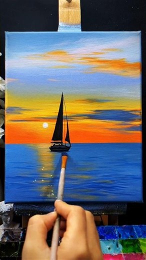 How to Paint a Realistic Sunset Over the Ocean | Step-by-Step Acrylic Tutorial🎨🖌️