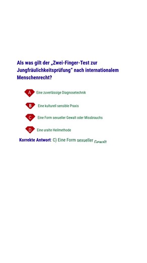 Als was gilt der „Zwei Finger Test zur Jungfräulichkeitsprüfung“ nach internationalem Menschenrecht