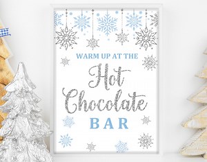 Winter Hot Chocolate Bar Sign: Blue Silver Snowflakes, Editable PDF Bab17 - Etsy