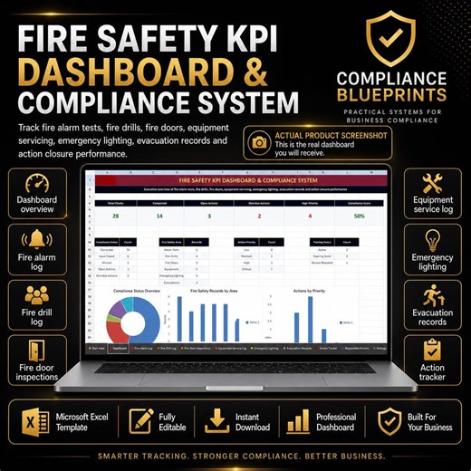 Fire Safety KPI Dashboard and Compliance System Excel Spreadsheet Fire Alarm Fire Door Fire Drill Action Tracker - Etsy