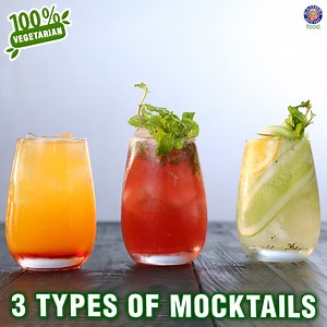 Try these mocktail recipes which are refreshing, sophisticated, and a must for your upcoming Diwali parties! Recipe by - Chef Varun Inamdar 3 Types of Mocktails Ingredients: Tender Coconut Sunshine Ingredients Coconut water Coconut Malai diced Ice Mango juice Rose syrup Ice Mint leaves Cucumber Kiwi Cooler Ingredients Green kiwi Cucumber Mint Lemon juice Sugar Ice Roohafza Mojito Ingredients Lemon juice Sugar Mint Ice Roohafza For such easy and 100% vegetarian recipes keep following Rajshri Food