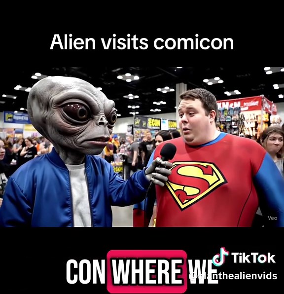 alien visits comicon #ComicCon #CosplayTok #AlienOnEarth #bigfootvlog #WhatDidIJustWatch #AlienVlogger #ConCringe #SkitsOfTikTok #AIContent #FYPシ