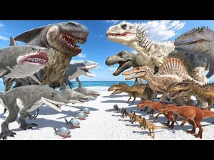 Dinosaurs vs Megalodon Rex Team | Indominus Rex vs Megalodon Rex | Animal Revolt Battle Simulator