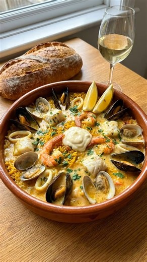 Paella aux fruits de mer (4–6 personnes) Ingrédients Base 400 g de riz rond type bomba ou arborio 1 L de fumet de poisson chaud 1 dose de safran (ou 1 c. à café de curcuma en substitution) 3 c. à soupe d’huile d’olive Garniture 300 g de moules nettoyées 300 g de palourdes 200 g de crevettes crues 200 g d’anneaux de calamars 300 g de filet de poisson blanc ferme (cabillaud ou lotte) 1 oignon 2 gousses d’ail 1 poivron rouge (facultatif) 2 tomates mûres râpées (ou 200 g pulpe) 1 citron Persil frais