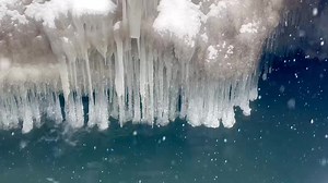 Teardrop icicles in the snow, captured this weekend on Lake Ontario before intense waves completely destroyed these delicate formations. | Meteorologist Eric Snitil