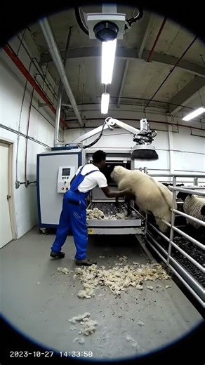 Man Feeds Sheep One by One Into Shearing Machine | CCTV Footage #sheepshearing #farming #cctv #sheep