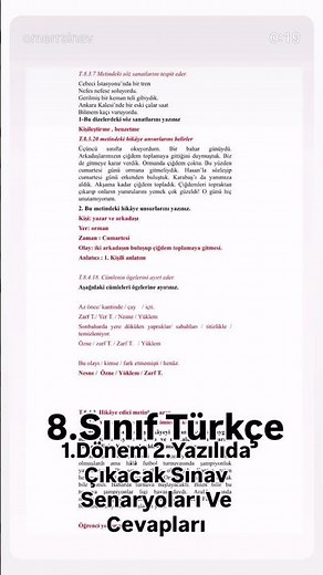 8.Sınıf Türkçe 1.Dönem2.Yazılı Sınav Senaryoları Soruları ve cevapları