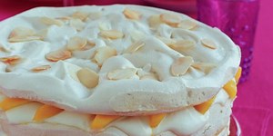Lemon and mango meringue cake