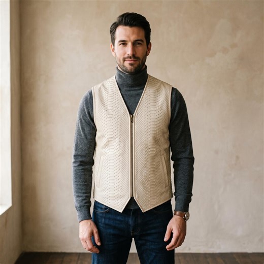 Men's Cream Snake Leather Vest | Handmade Python Print Waistcoat | Exotic Gilet | Luxury Streetwear - Etsy