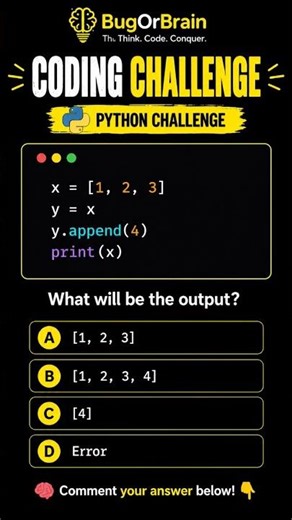 Python list reference challenge: when y changes, does x change too? #learnpython #pythontutorial