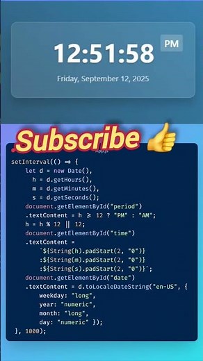 ⏰ Build a Digital Clock with Date in JavaScript | Easy Tutorial #Shorts